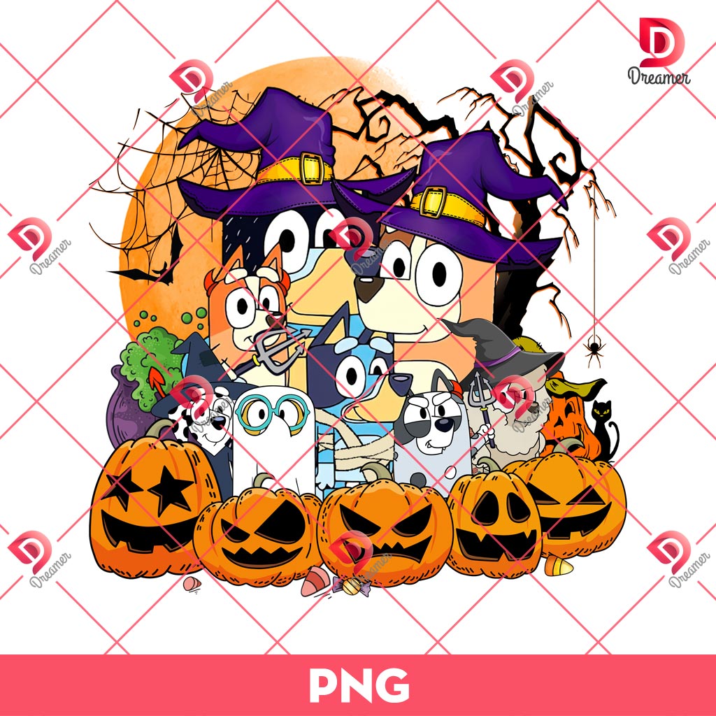 Bluey Witches And Pumpkin Halloween PNG, Bluey Friends Halloween PNG