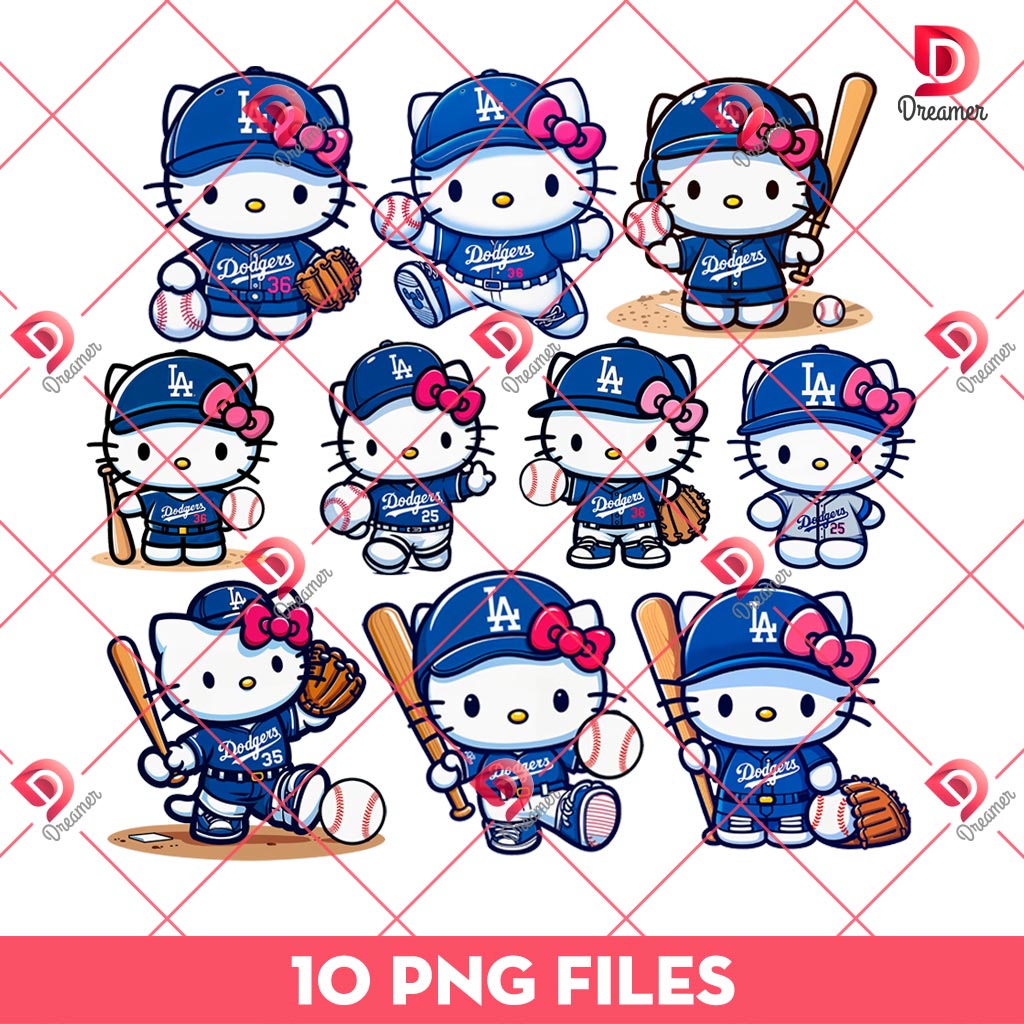 Bundle Hello Kitty LA Dodgers Baseball PNG, Kitty MLB Dodgers PNG Bundle