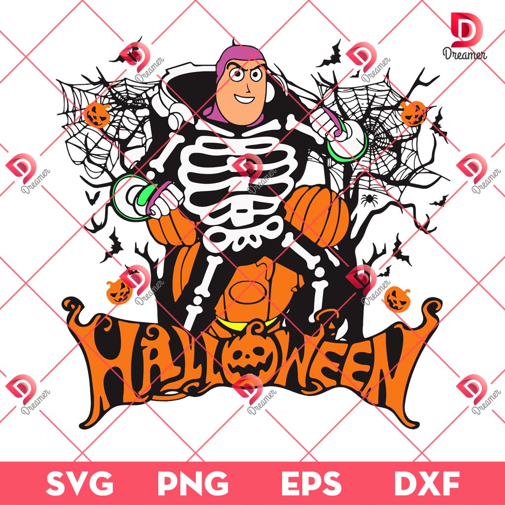 Buzz Lightyear Skeleton Pumpkin Halloween SVG PNG, Disney Character Halloween SVG PNG