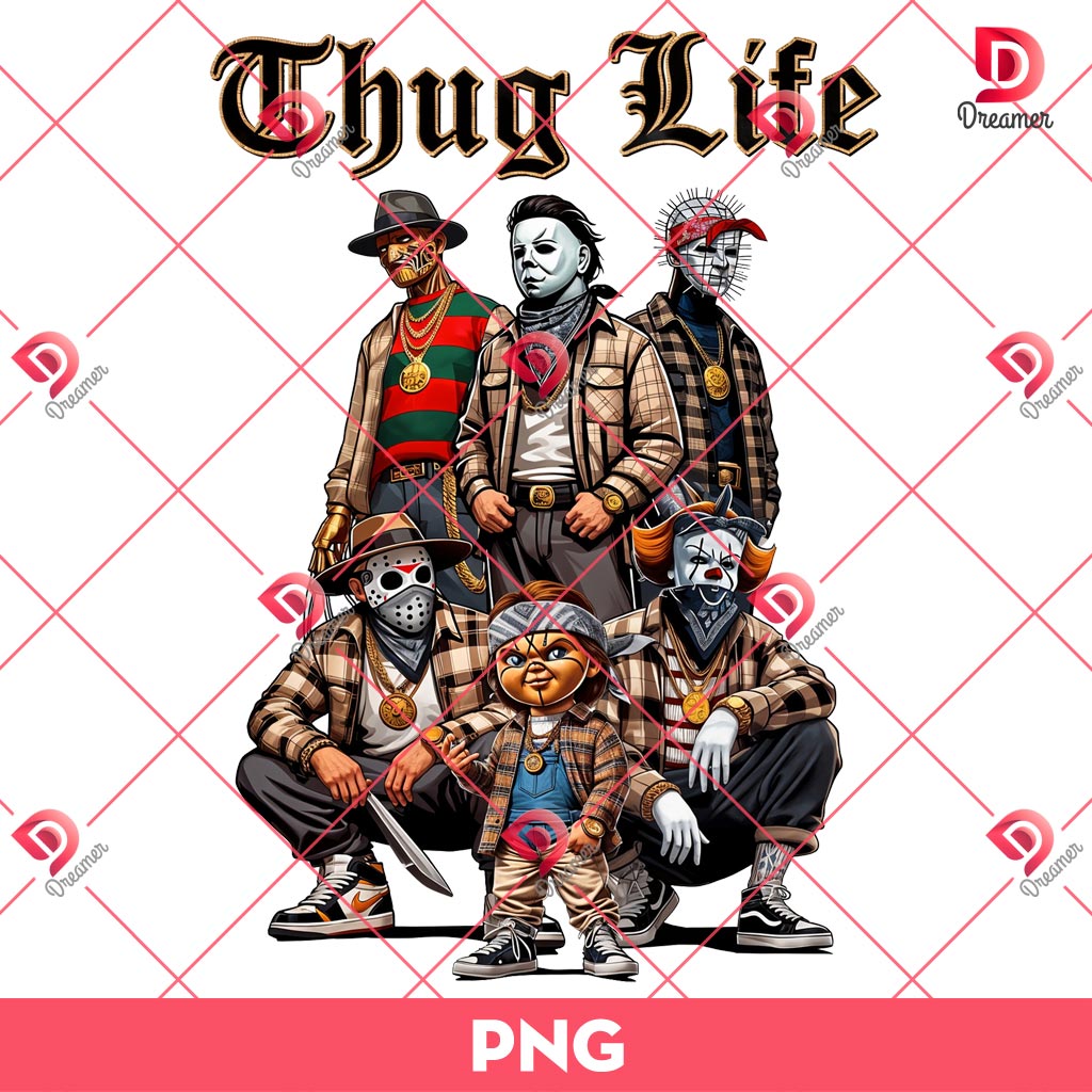 Chicano Horror Thug Life PNG, Thug Life Horror Killers Halloween PNG, Chicano Scary Movie Characters Thug Life Halloween PNG