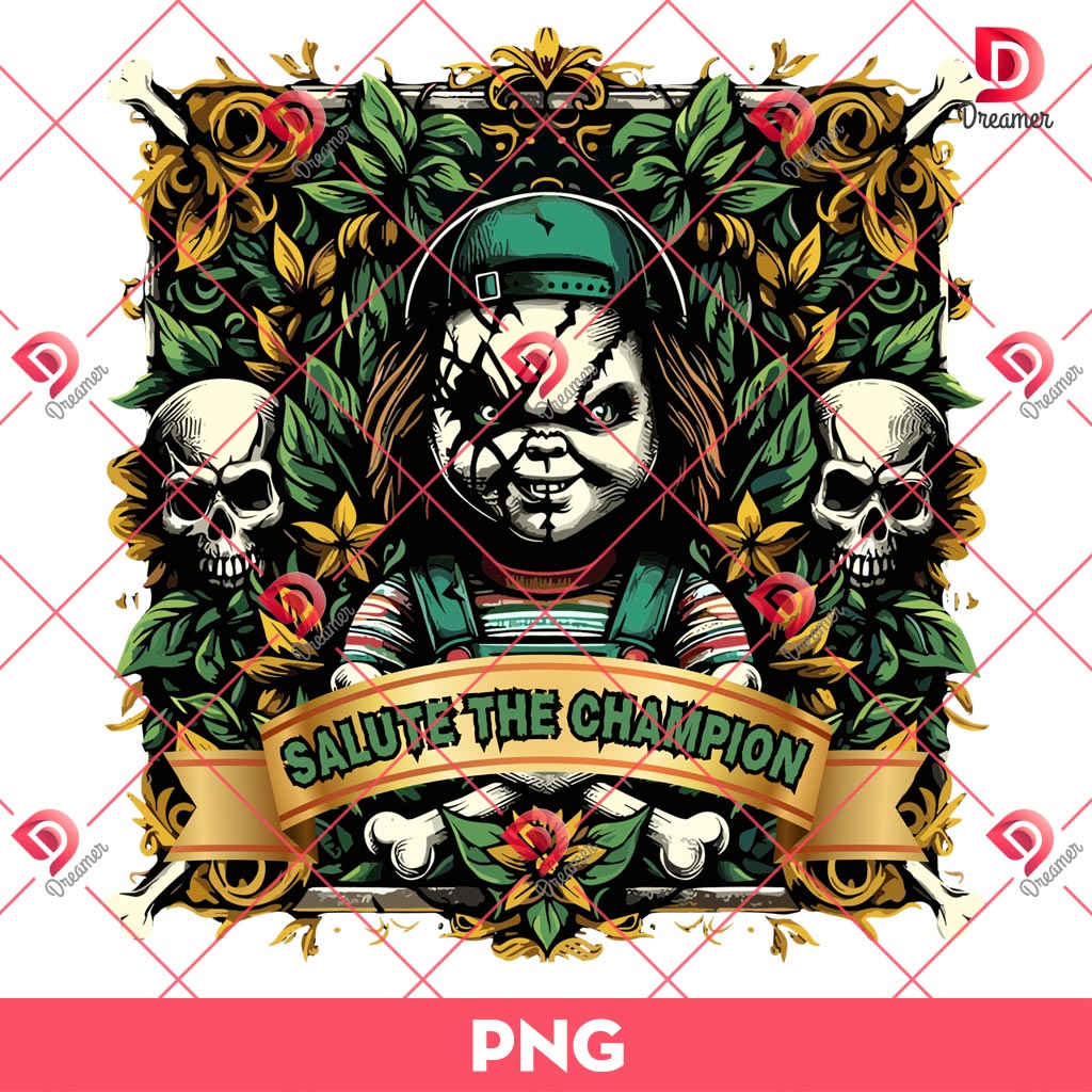 Chucky Doll Salute The Champion PNG, Halloween Horror Characters PNG
