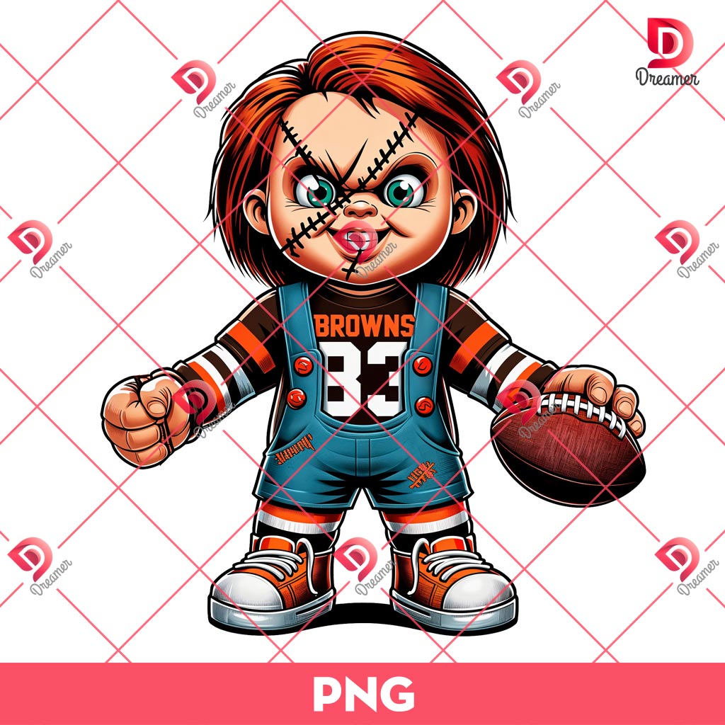 Cleveland Browns NFL Chucky Player PNG, Horror Character Football PNG