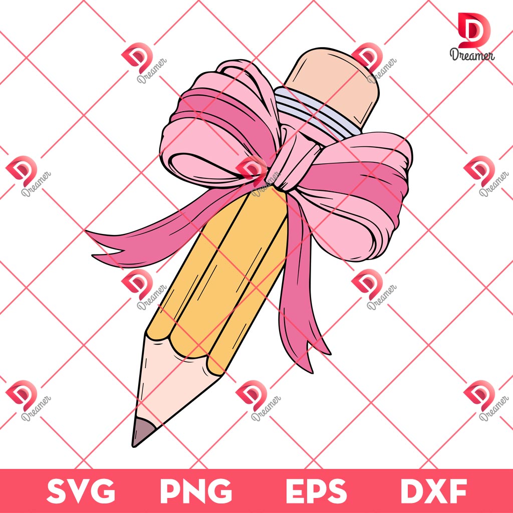 Coquette Pencil With Pink Bow SVG PNG, Back To School SVG PNG, Coquette Pencil Teacher PNG SVG