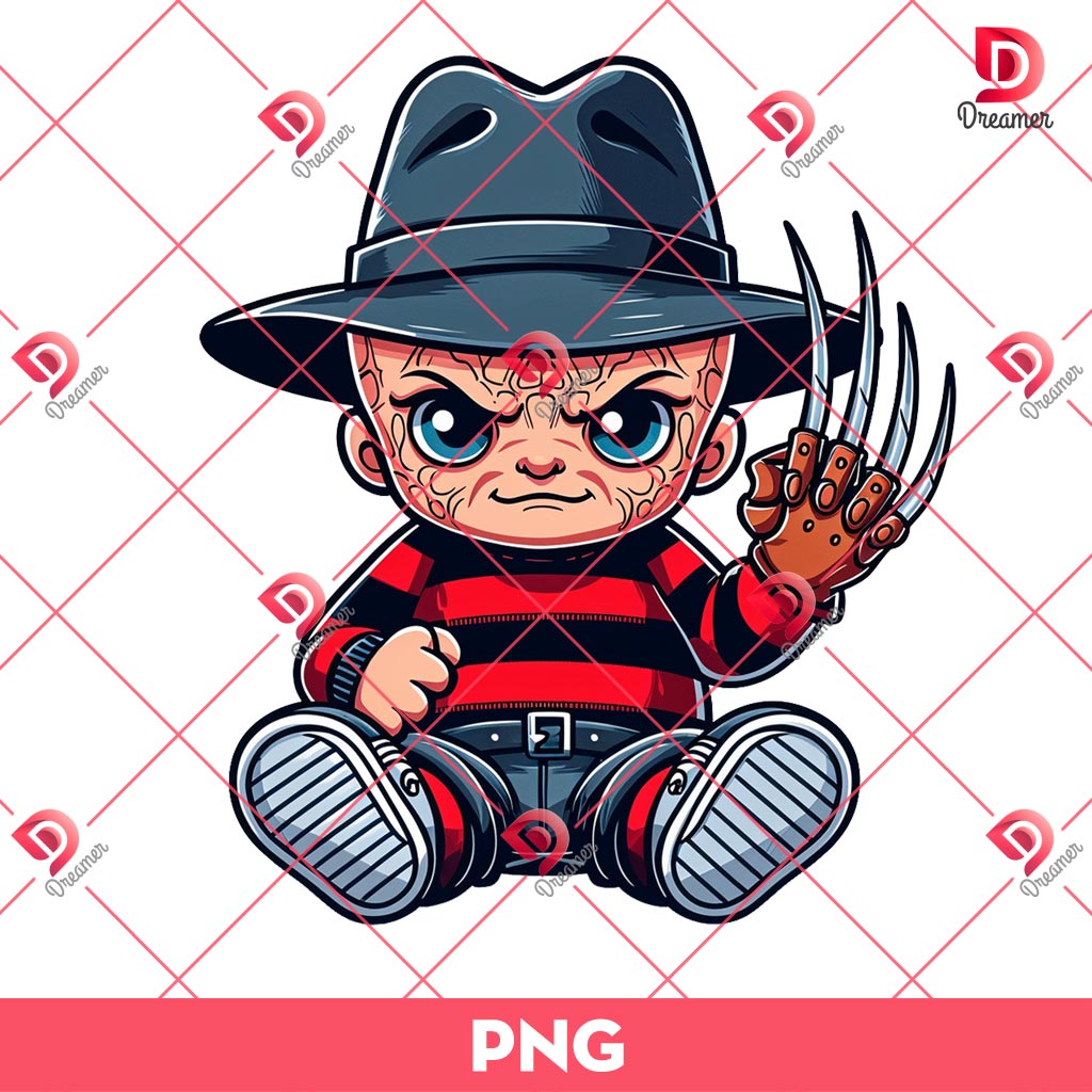 Cute Baby Freddy Krueger PNG, Cute Horror Character PNG, Halloween PNG
