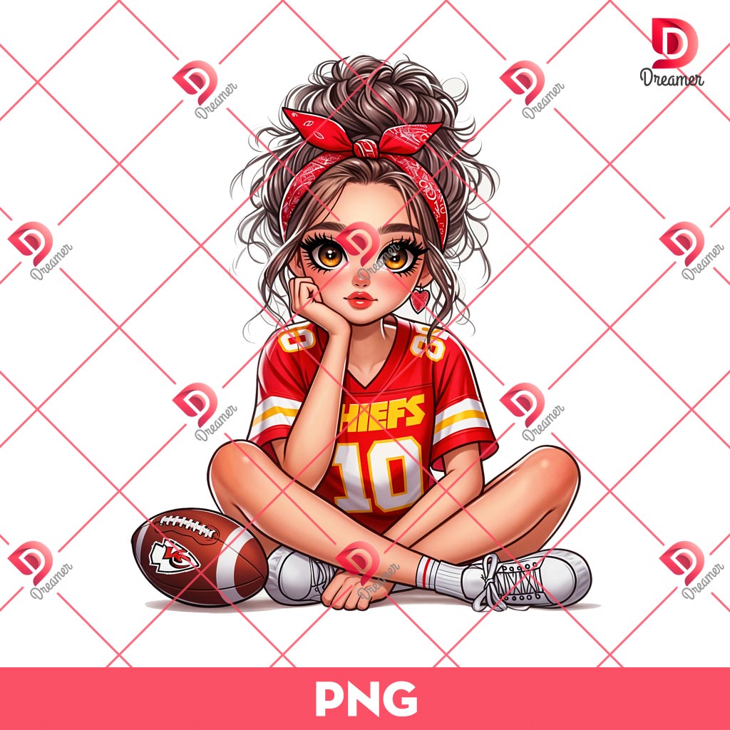Cute Cartoon Girl Kansas City Chiefs PNG, Cute Girl Football PNG