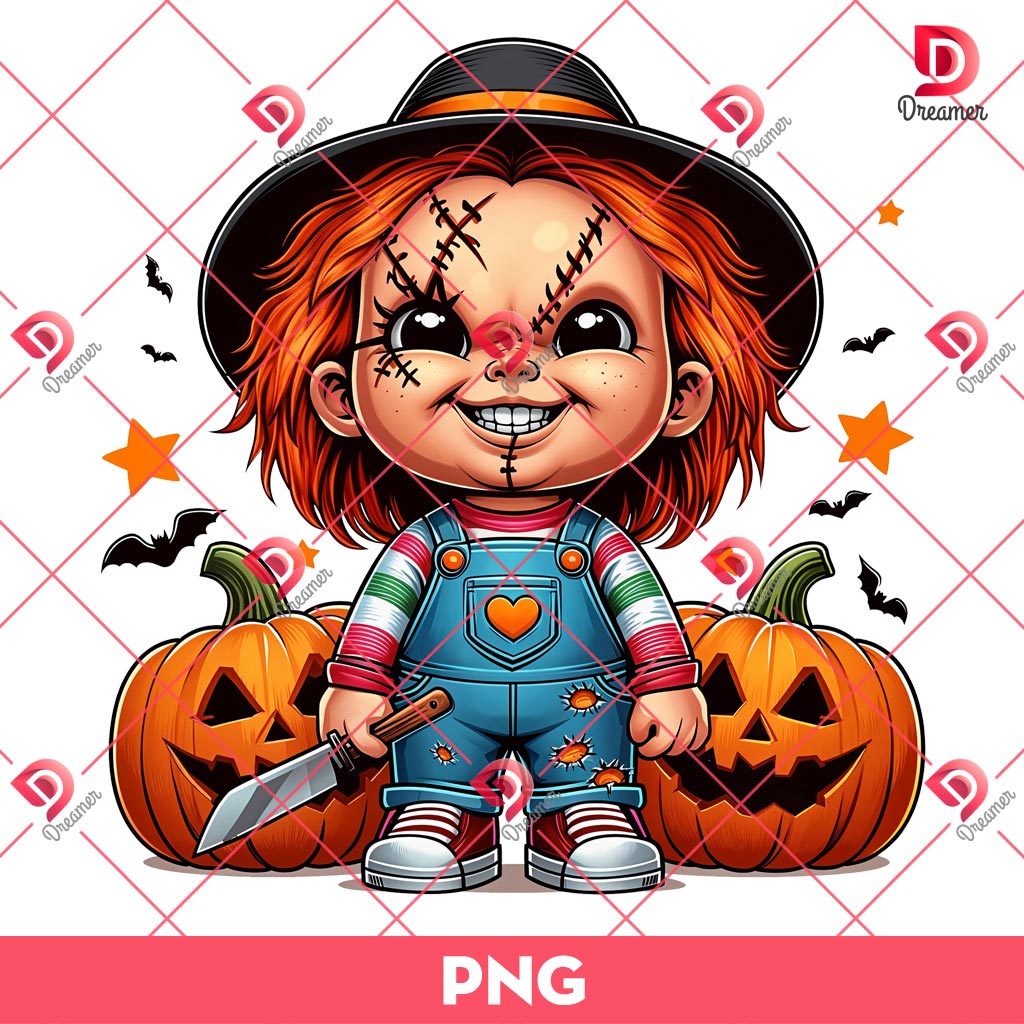 Cute Chucky Halloween PNG, Chucky And Pumpkin PNG