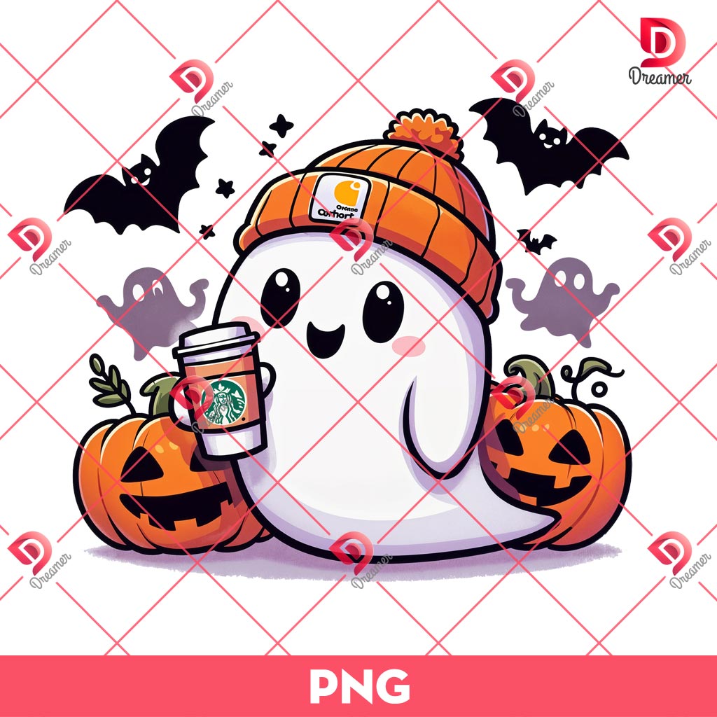 Cute Ghost Coffee PNG, Cute Ghost Halloween PNG