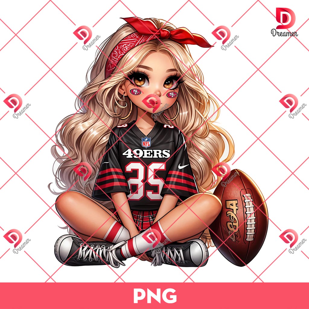Cute Girl San Francisco 49ers PNG, Cute Cartoon Girl NFL Football 49ers PNG