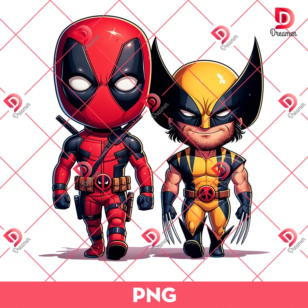 Deadpool And Wolverine Cute Chibi PNG, Deadpool 3 Movie PNG, Superhero Marvel Wolverine And Deadpool PNG