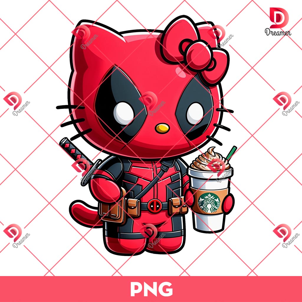 Deadpool Hello Kitty Drinks Starbucks Coffee PNG, Hello Kitty Deadpool PNG