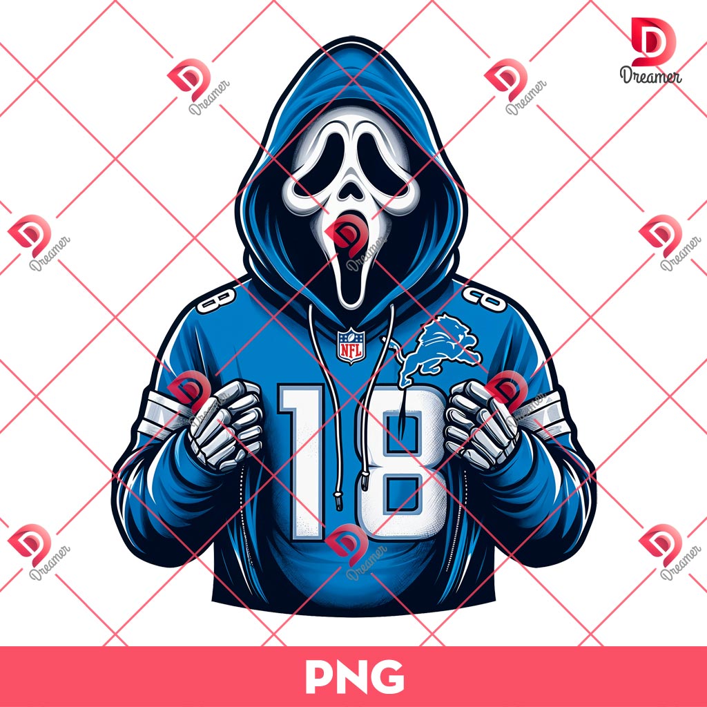 Detroit Lions Ghostface PNG, Horror Characters NFL Football PNG