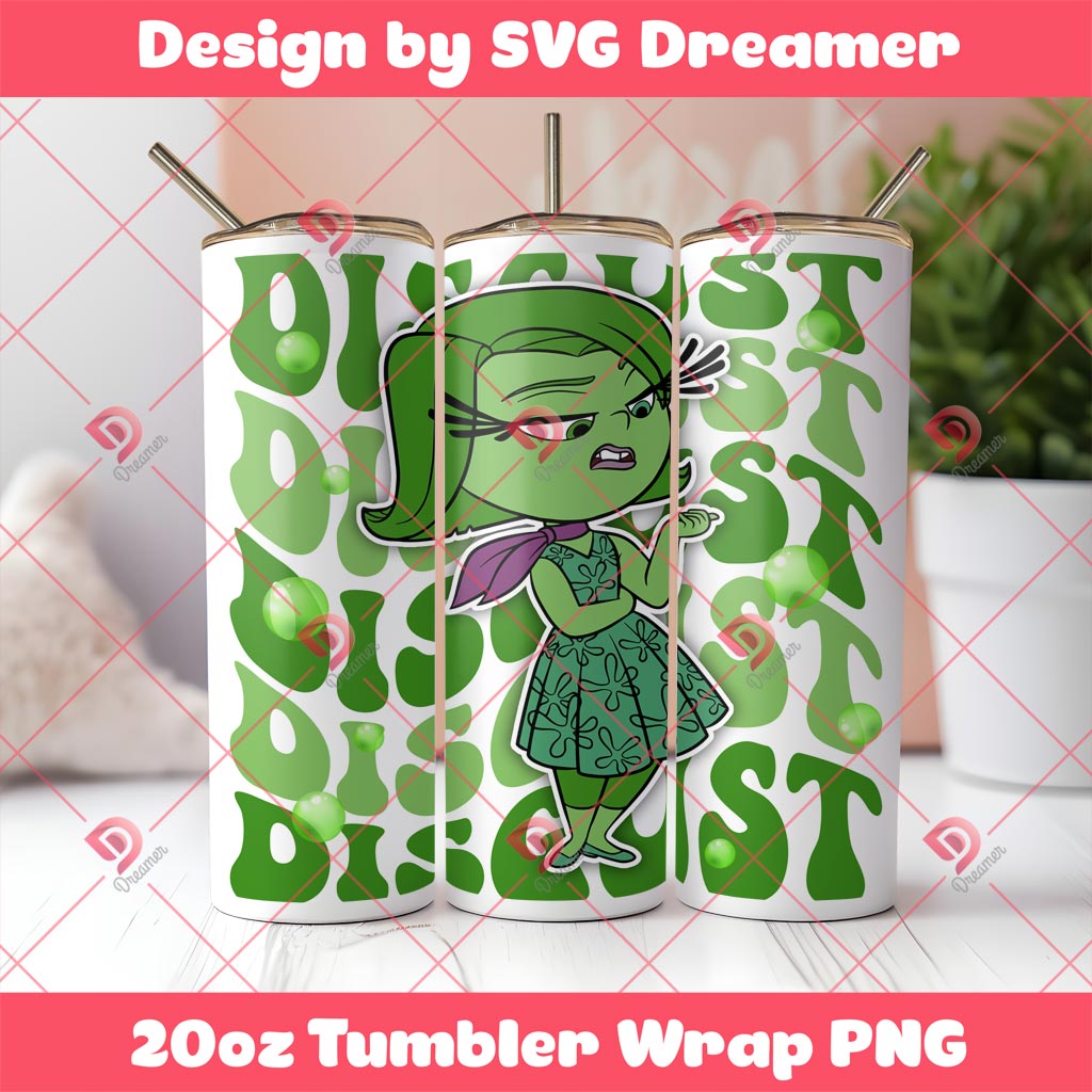 Disgust Inside Out Tumbler Wrap 20oz PNG, Inside Out 2 Movie Tumbler Wrap PNG