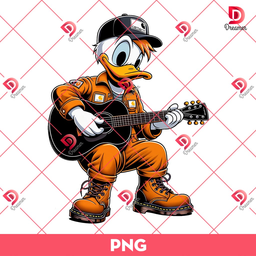 Donald Duck Wearing Carhartt Fashion PNG, Disney Donald Playing Guitar PNG
