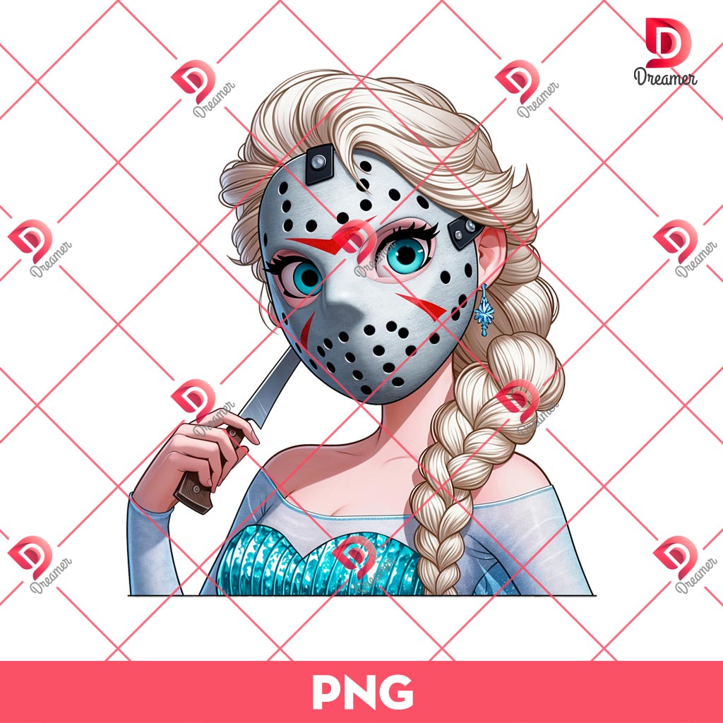 Elsa Princess Jason Voorhees PNG, Disney Princess Horror Characters PNG, Halloween PNG