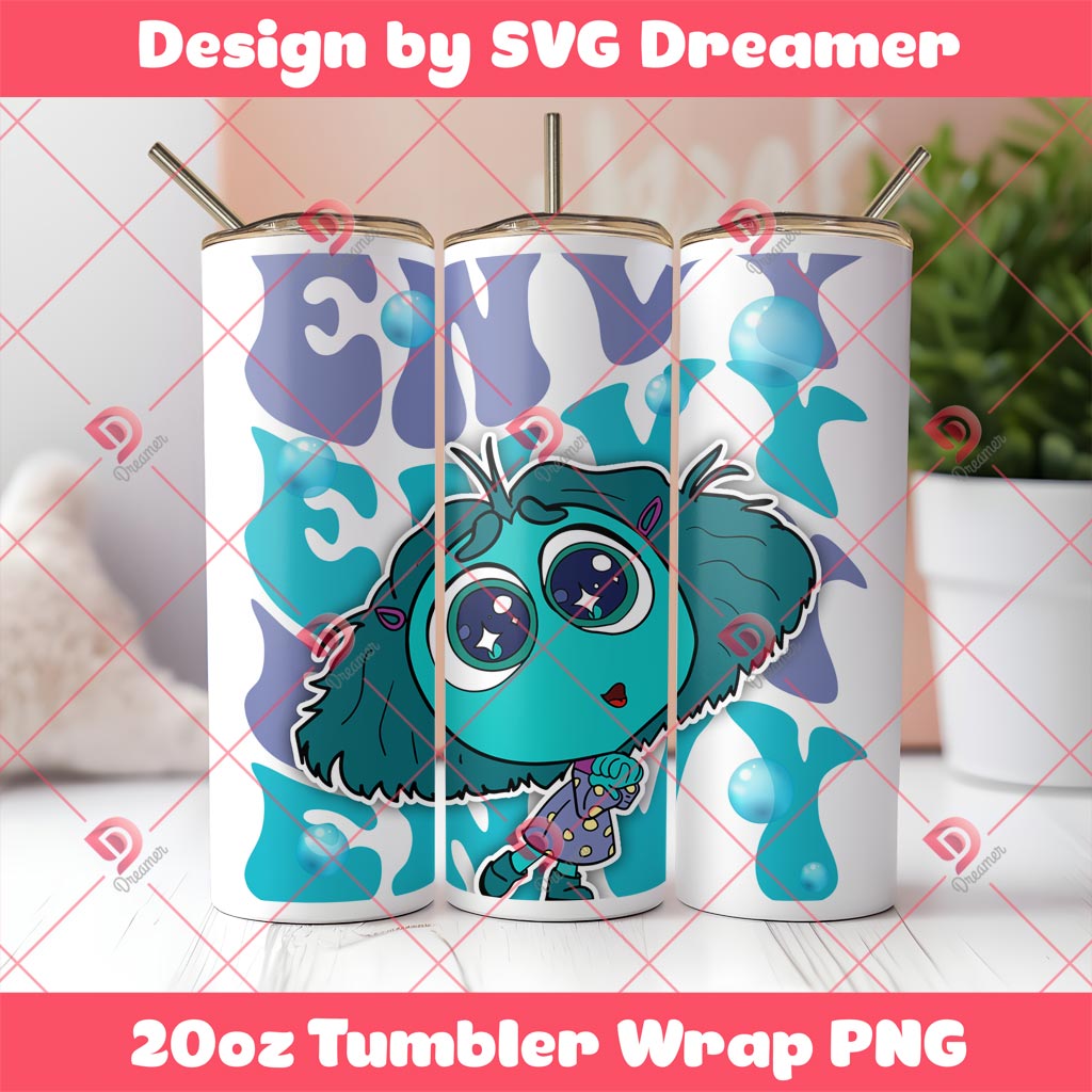 Envy Inside Out Tumbler Wrap 20oz PNG, Inside Out 2 Movie Tumbler Wrap PNG