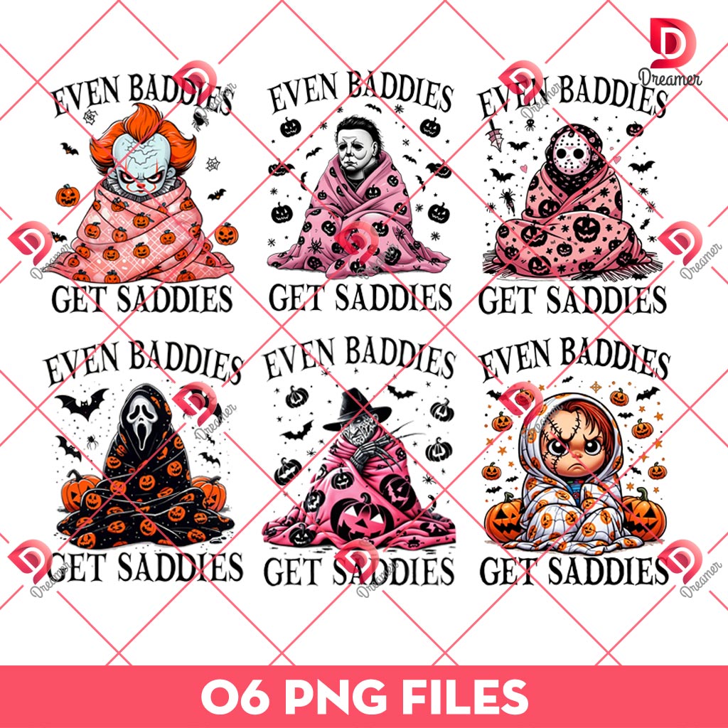Even Baddies Get Saddies Bundle PNG, Horror Killers Halloween Bundle PNG