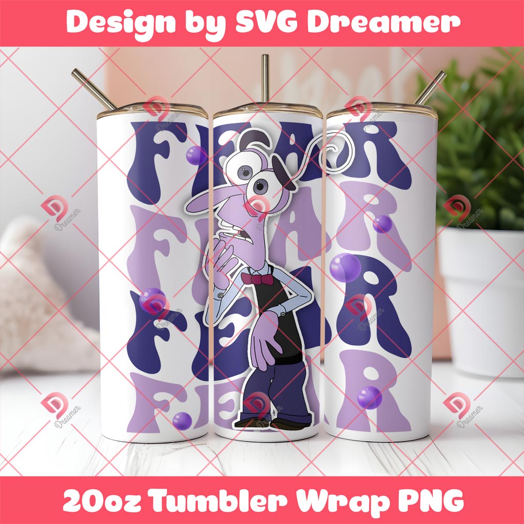Fear Inside Out Tumbler Wrap 20oz PNG, Inside Out 2 Movie Tumbler Wrap PNG