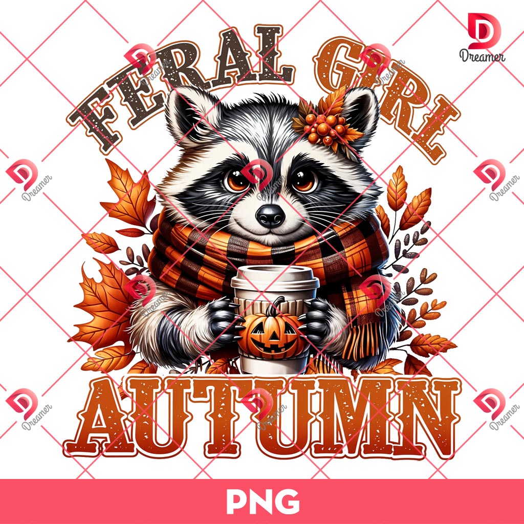 Feral Girl Autumn PNG, Raccoon Fall PNG, Fall Vibes PNG