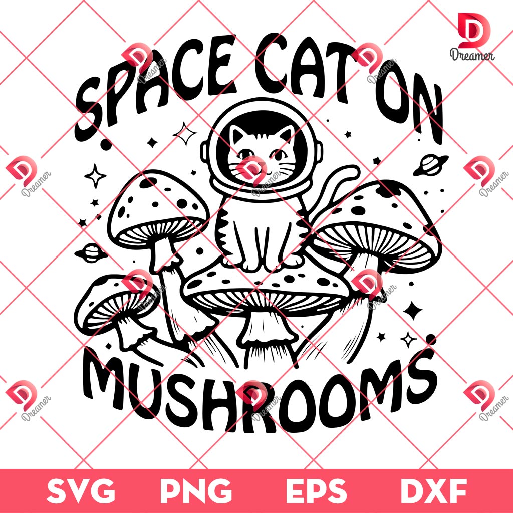 Funny Space Cat On Mushrooms SVG PNG, Cute Space Cat SVG PNG, Funny Animals SVG PNG