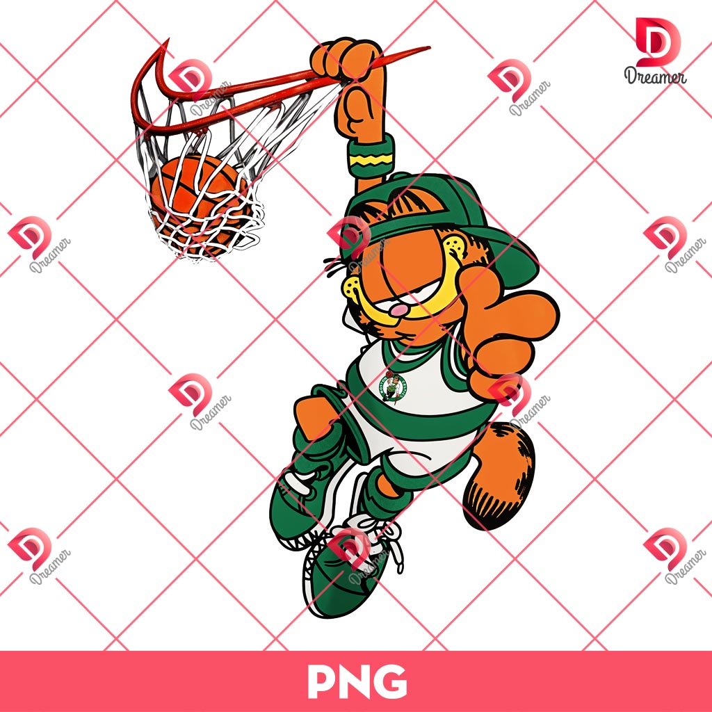Garfield Boston Celtics PNG, Garfield Cat NBA Basketball PNG
