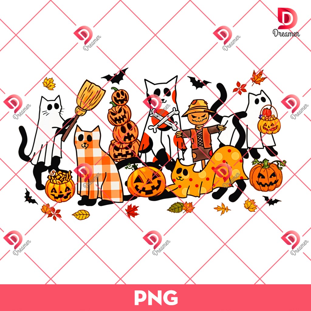 Ghost Cats Halloween PNG, Cats Pumpkin Halloween PNG