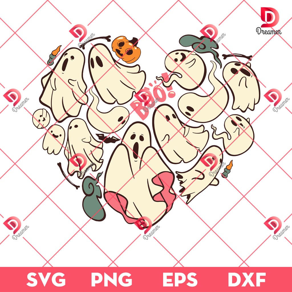 Ghost Heart Halloween SVG PNG, Boo Heart SVG PNG, Halloween SVG PNG