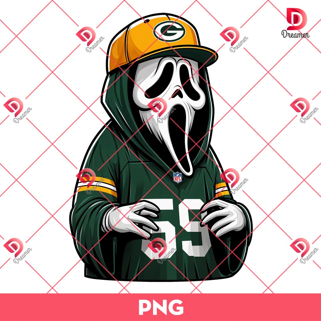 Green Bay Packers Ghostface PNG, Horror Characters NFL Football PNG