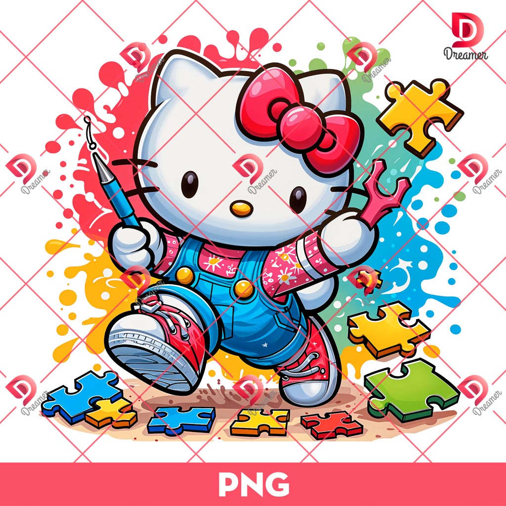 Hello Kitty Autism PNG, Autism Awareness Hello Kitty PNG, Puzzle Autism PNG