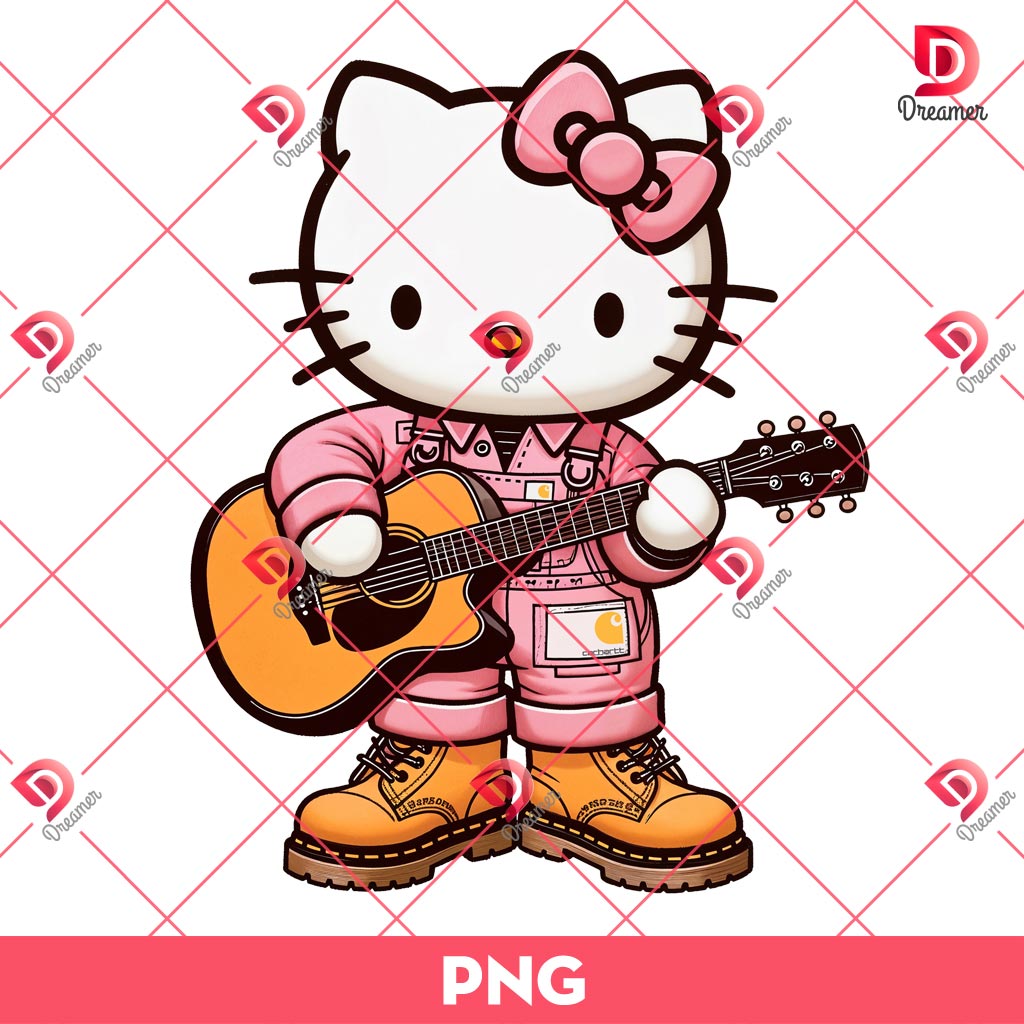 Hello Kitty Playing Guitar PNG, Hello Kitty Wearing A Carhartt Outfits PNG