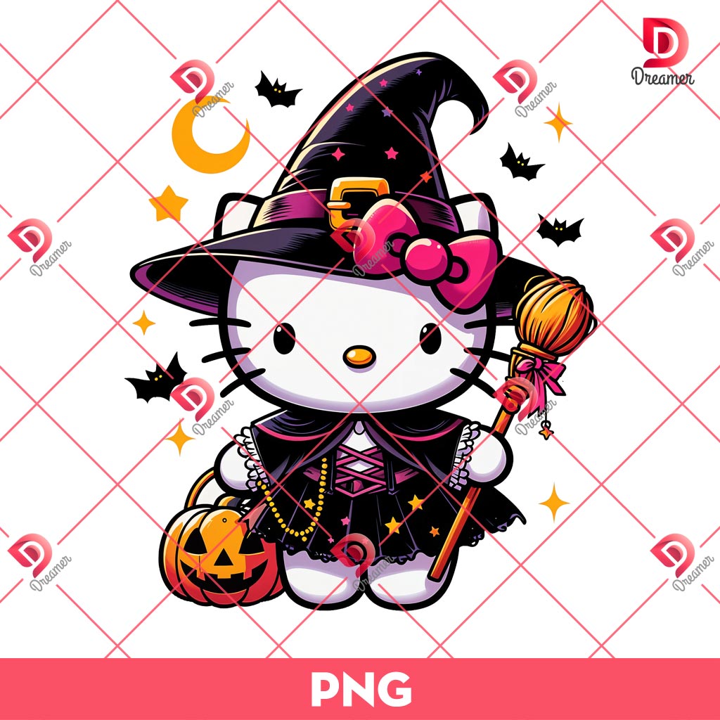 Hello Kitty Witch PNG, Hello Kitty Halloween PNG, Spooky Season PNG