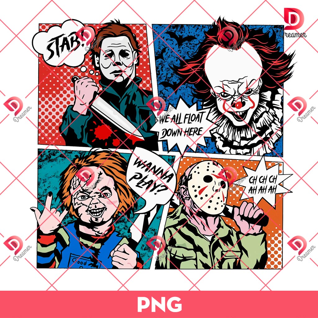 Horror Friends Comic PNG, Horror Killers Halloween PNG