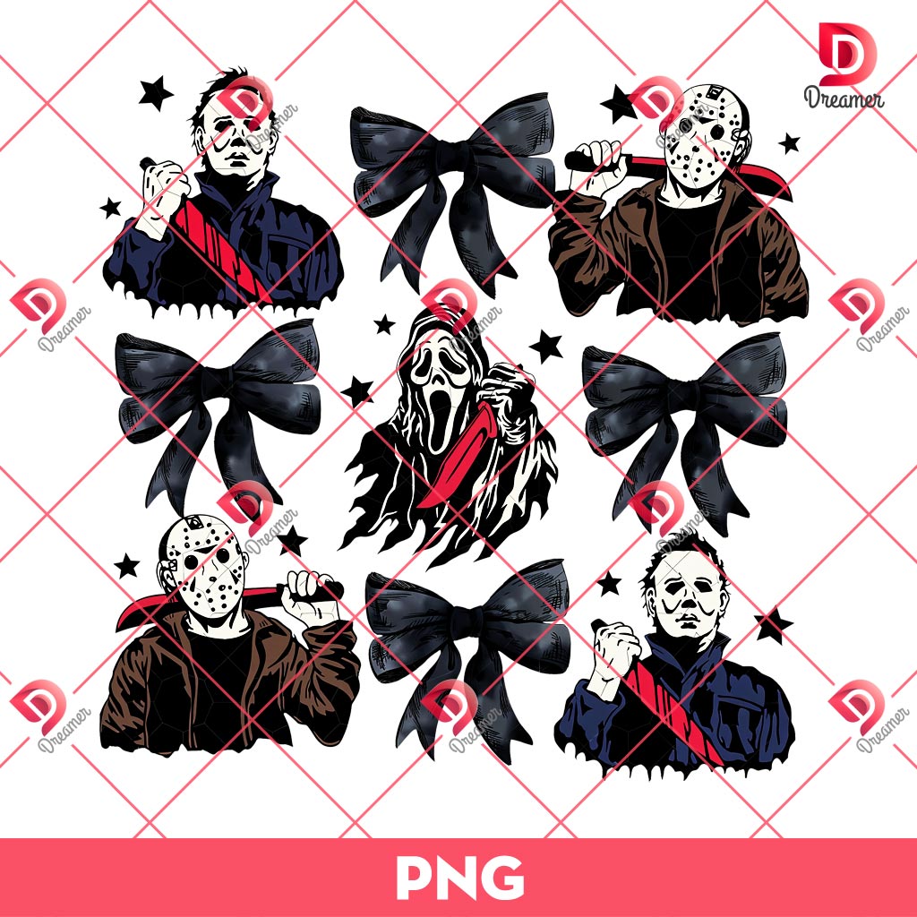 Horror Killer Coquette Black Bow PNG, Halloween Horror Characters PNG