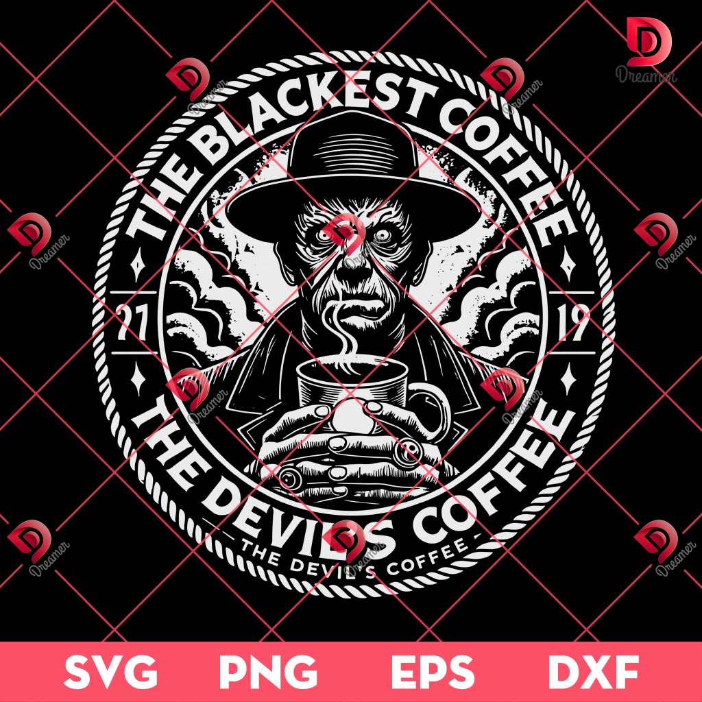 Horror Killer Drinks Coffee Halloween SVG PNG, The Blackest Coffee The Devil's Coffee PNG SVG