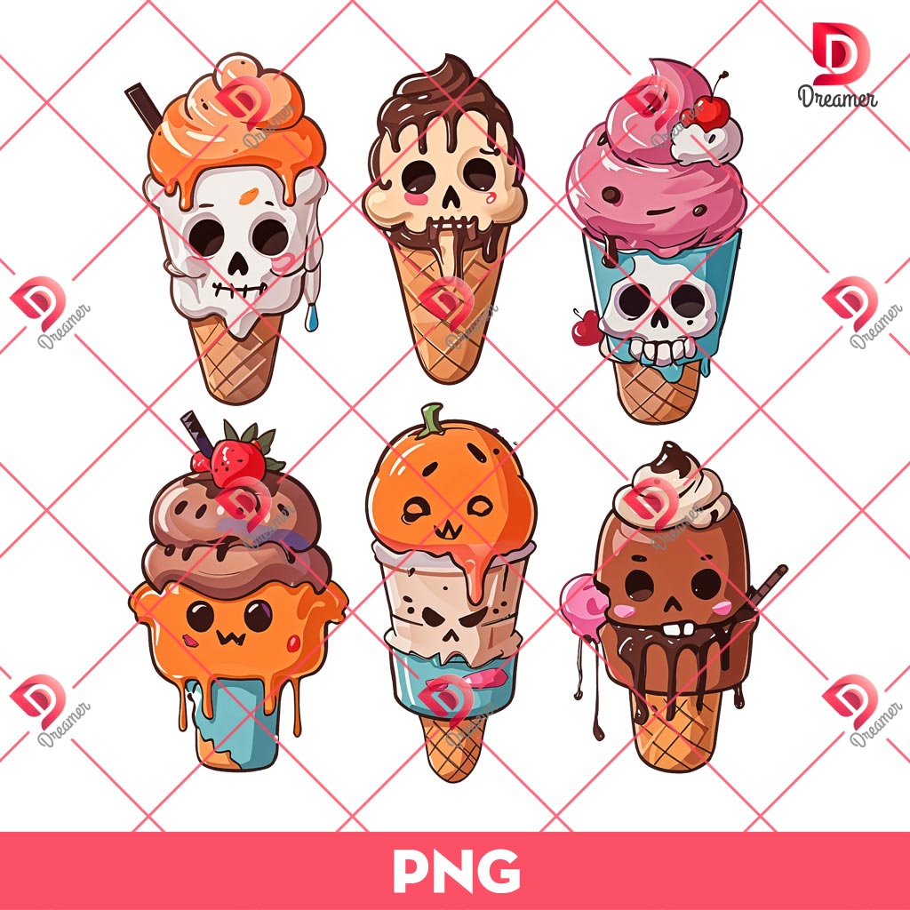 Ice Cream Halloween Summer Popsicle PNG, Ice Cream Horror Characters Halloween PNG