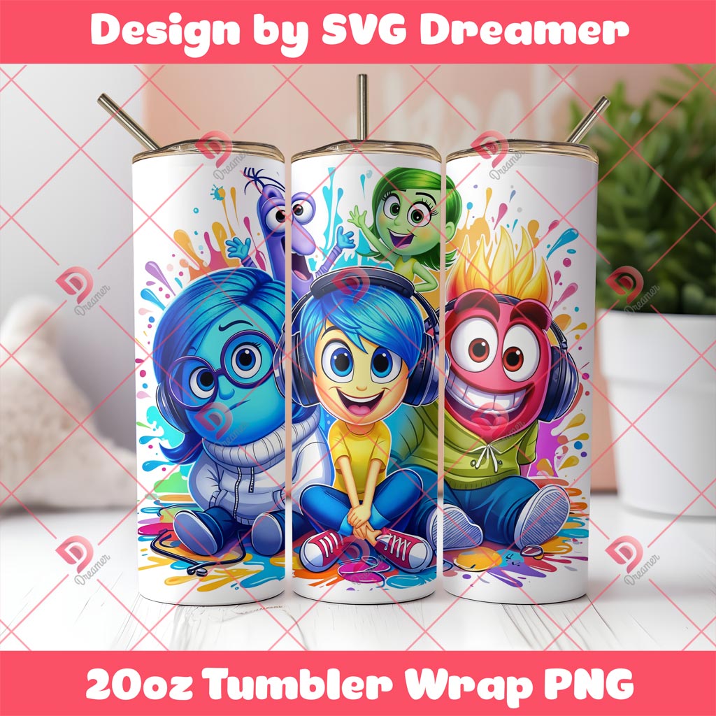 Inside Out 2 Characters Tumbler Wrap 20oz PNG, Inside Out Movie Tumbler 20oz