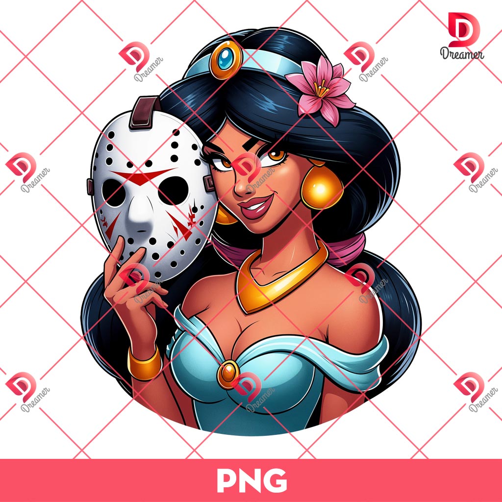 Jasmine Princess Jason Voorhees PNG, Disney Princess Horror Characters PNG, Halloween PNG