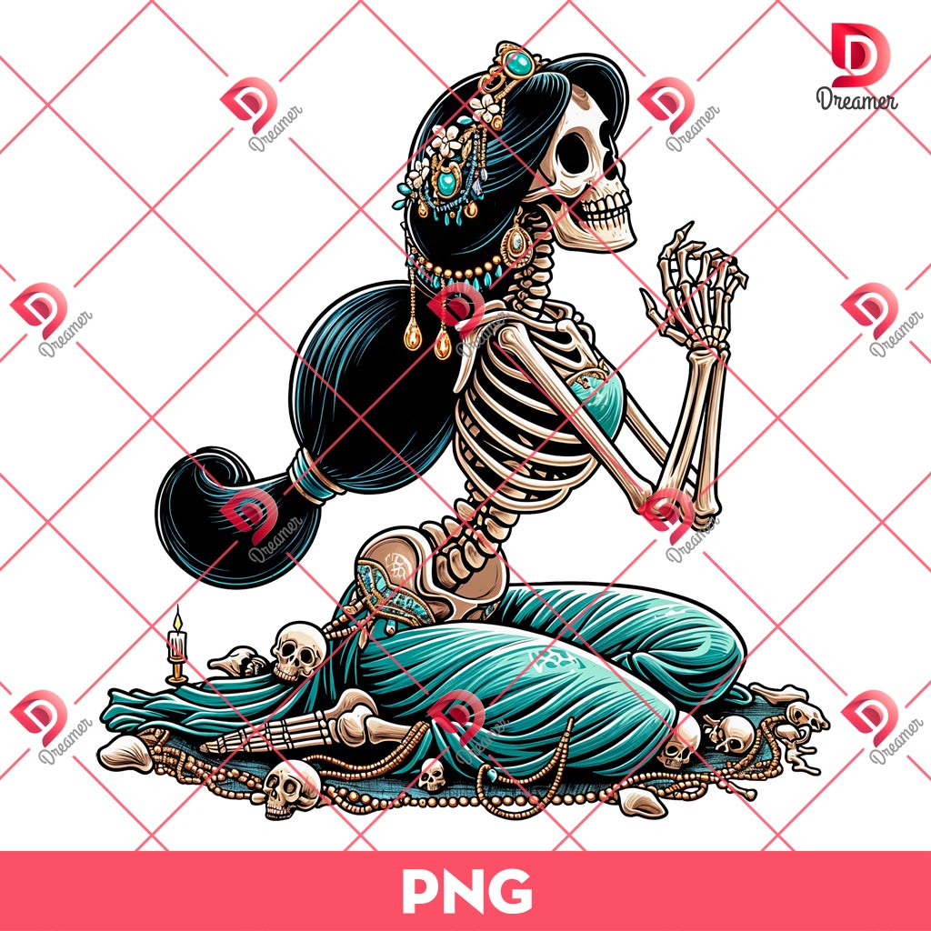 Jasmine Princess Skeleton PNG, Funny Disney Princess Halloween PNG