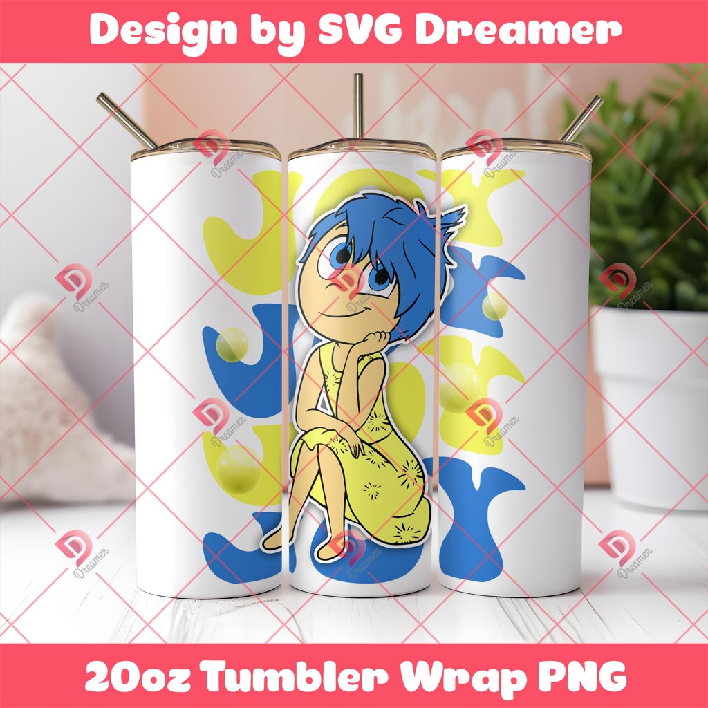 Joy Inside Out Tumbler Wrap 20oz PNG, Inside Out 2 Movie Tumbler Wrap PNG