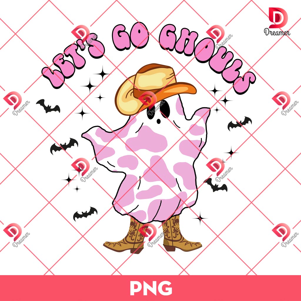 Lets Go Ghouls PNG, Cute Cowboy Ghost Halloween PNG