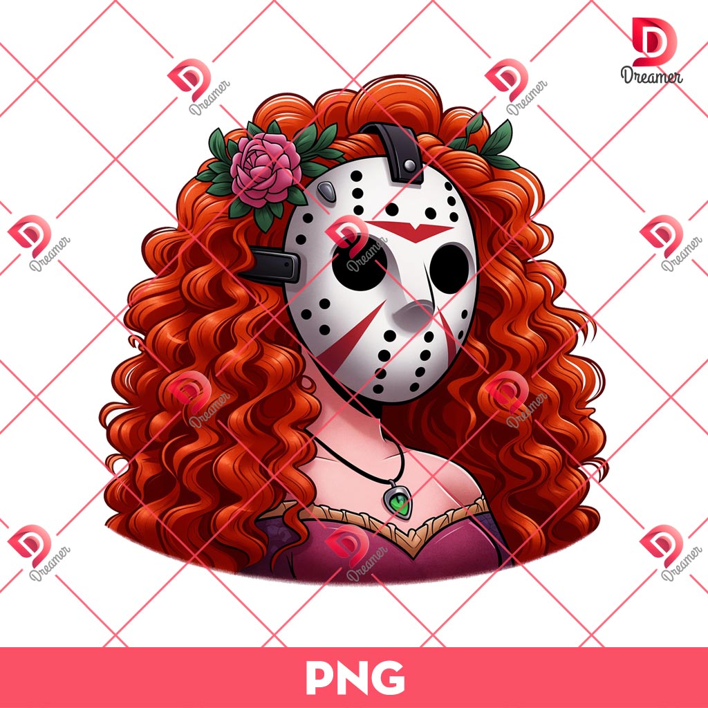 Merida Princess Jason Voorhees PNG, Disney Princess Horror Characters PNG, Halloween PNG