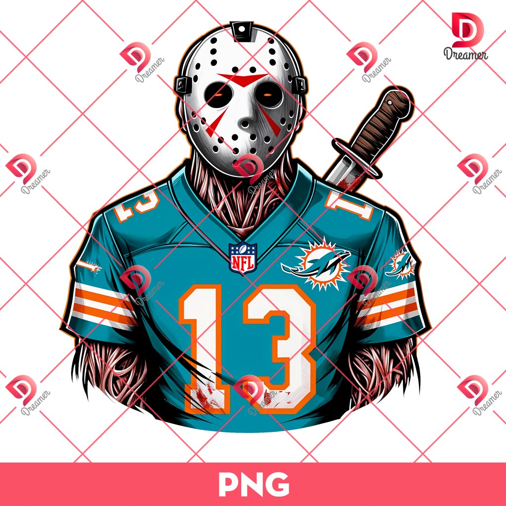 Miami Dolphins Jason Voorhees PNG, Horror Killer Football PNG