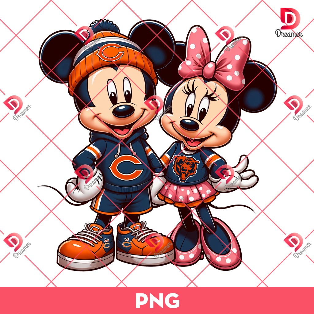 Mickey And Minnie Chicago Bears PNG, Disney Mouse NFL Football PNG