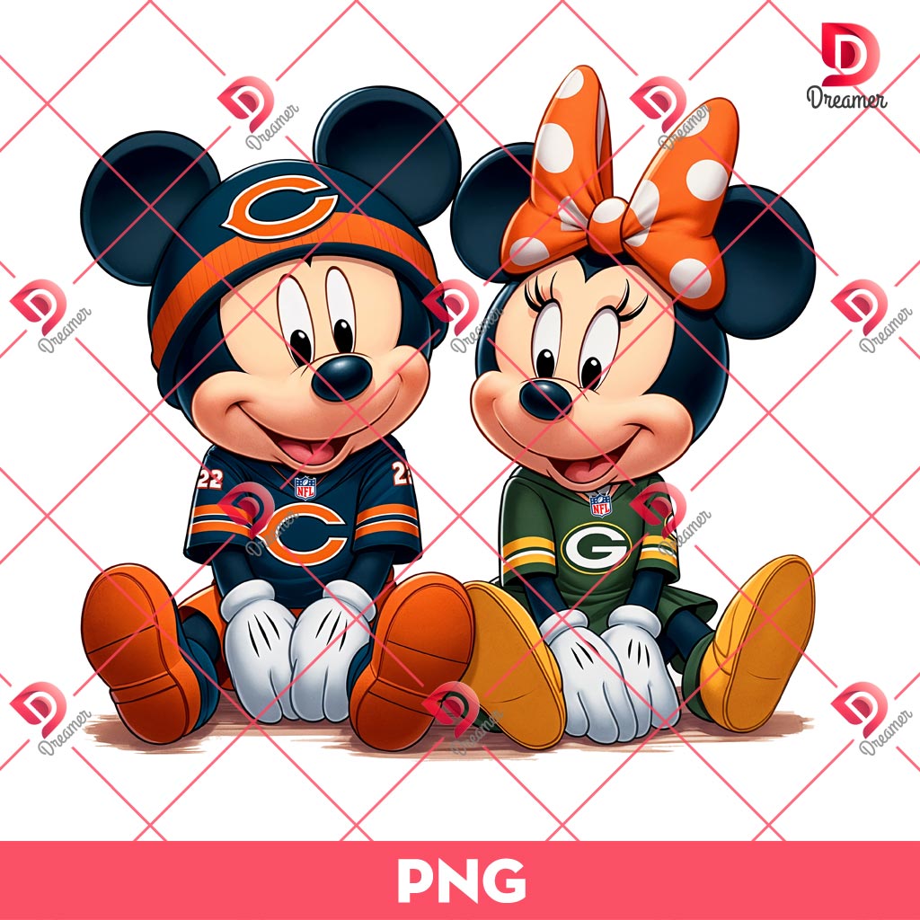 Mickey Chicago Bears And Minnie Green Bay Packers PNG, Disney Mouse NFL Sport PNG