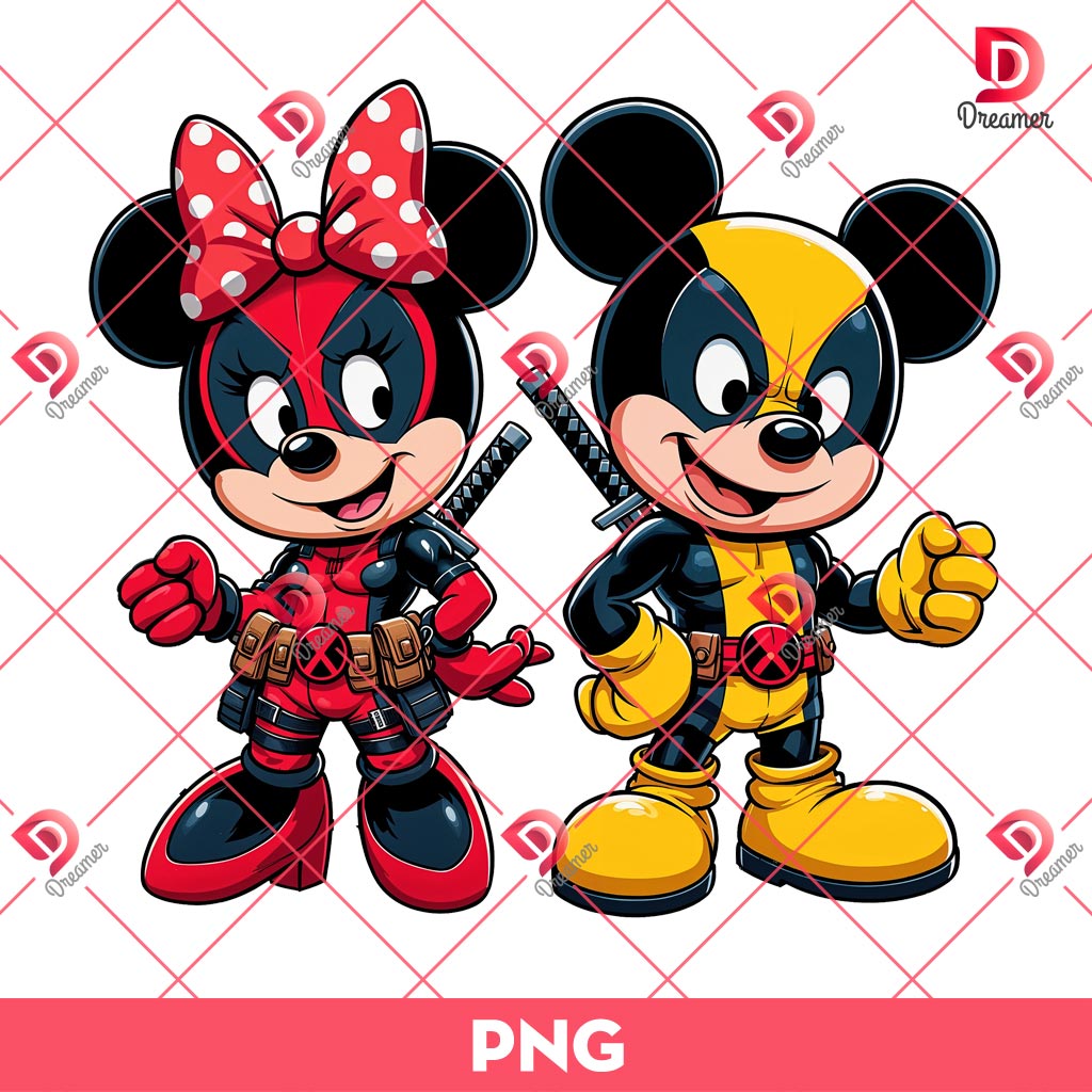 Mickey Minnie Cosplay Deadpool And Wolverine PNG, Deadpool Wolverine PNG