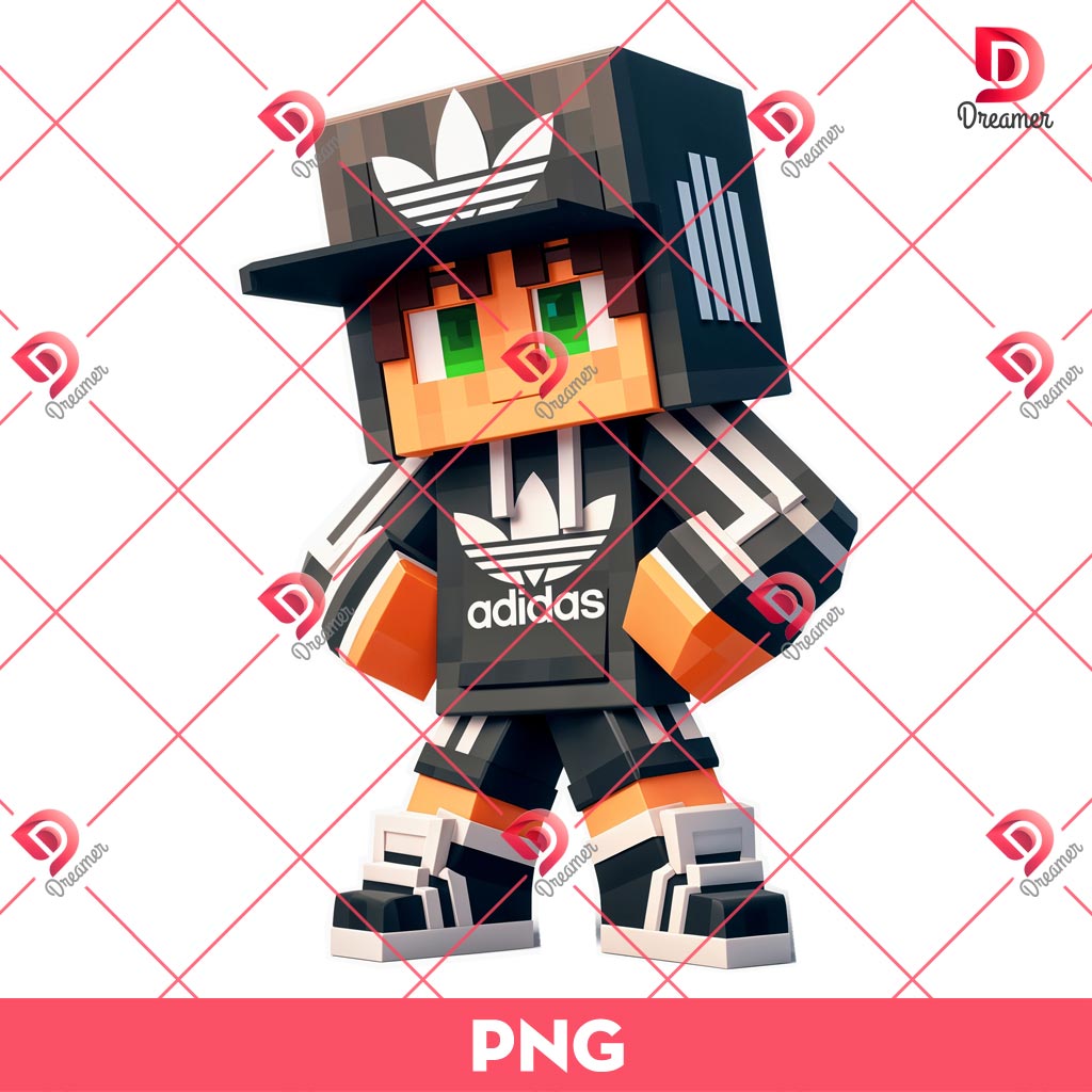 Minecraft Character Wearing Adidas Costume PNG, Minecraft Adidas Fashion PNG