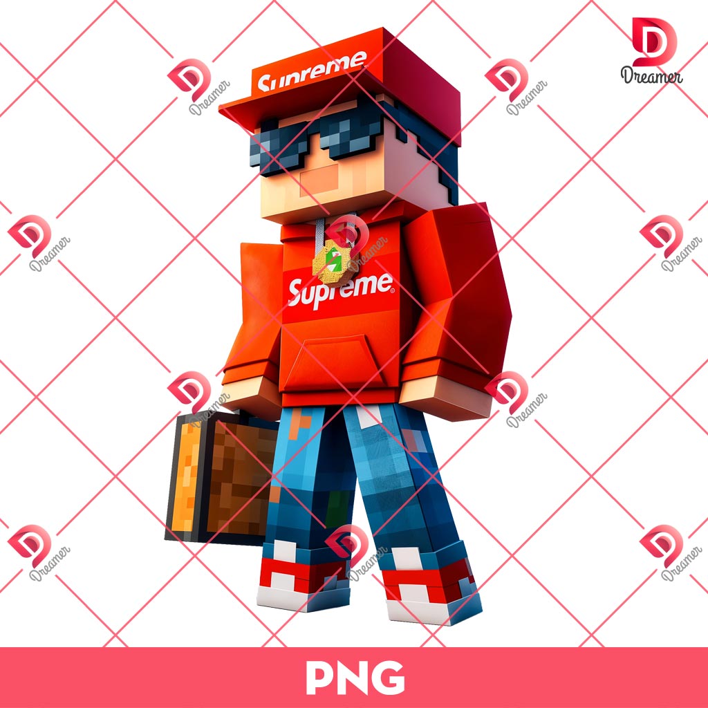 Minecraft Character Wearing Supreme Fashion PNG, Minecraft Supreme PNG