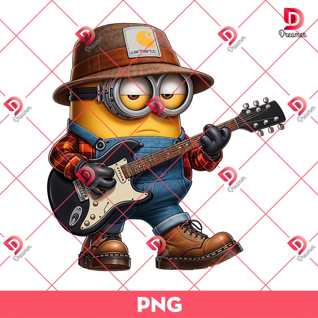 Minion Playing Guitar PNG, Minion Wearing A Carhartt Outfits PNG