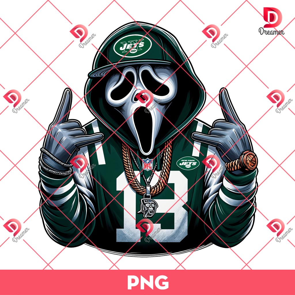 New York Jets Ghostface PNG, Horror Characters NFL Football PNG