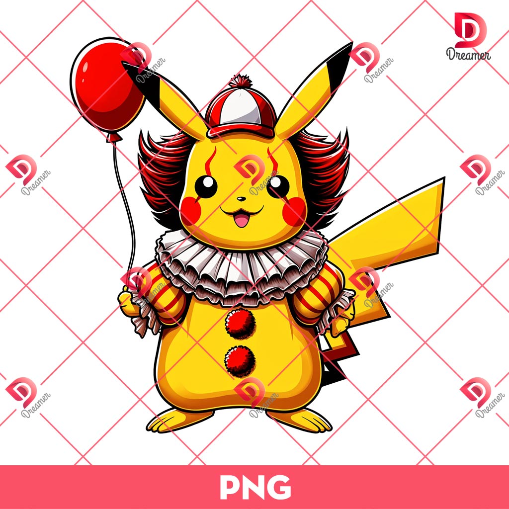 Pennywise Pikachu PNG, Pokemon Pikachu Horror Halloween PNG
