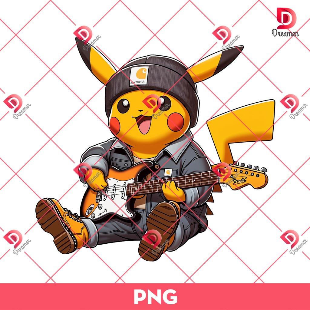 Pikachu Wearing A Carhartt Outfit PNG, Pokemon Pikachu Playing Guitar PNG